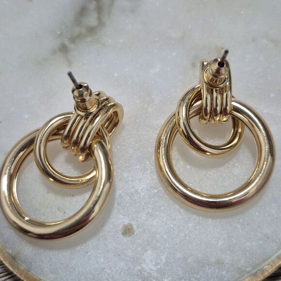 💲6️⃣ Bundled ✔️Gold-Tone Teardrop Shape Chainlink Hoop Wrap Earrings - Picture 4 of 10